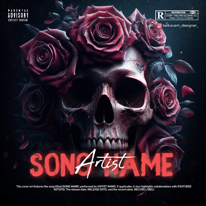 Black Professional Skull Roses Album Cover Template | PosterMyWall