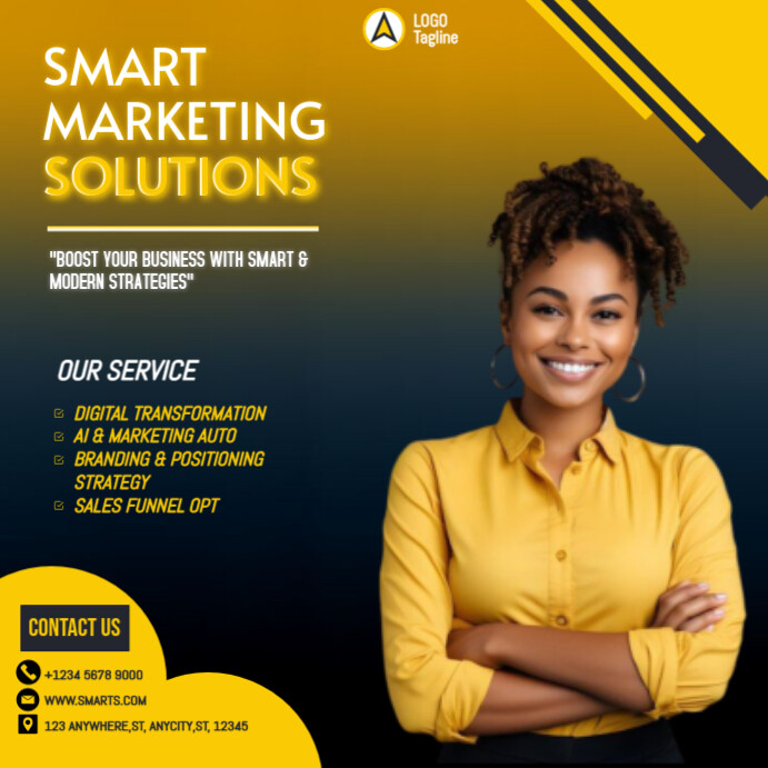 Black Professional Smart Marketing Solution Instagram Post Template ...