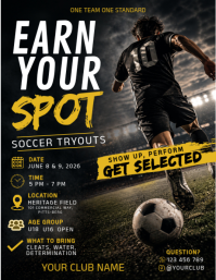Black Professional Soccer Tryouts Flyer Folder (US Letter) template