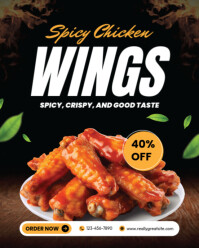 Black Professional Spicy Chicken Wings Instagram Portrait template