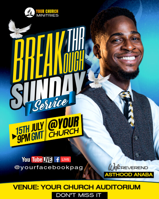 Black Professional Sunday Service Flye Instagram Portrait Template ...