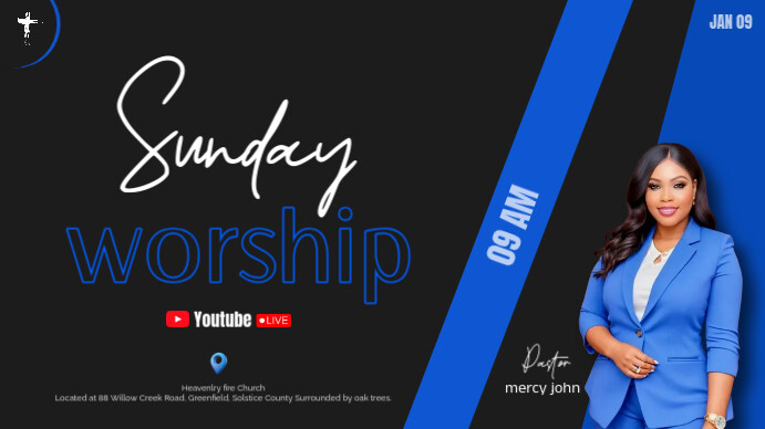 Black Professional Sunday Worship Youtube Thumbnail Template | PosterMyWall