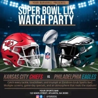 Black Professional Super Bowl Lix Football Sports Bar Social Media Post. Super Bowl. Eagles Vs Chief Message Instagram template