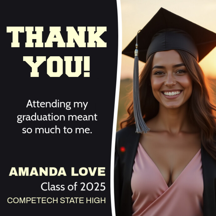 Black Professional Thank You For Attending Graduation Party Invite Card Poster Message Quote Faceboo template