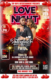 Black Professional Valentine’s Day Party  Valentine Party Flyer  Love Theme Party  Valentine Night E Media Página Ancho template
