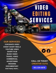Black Professional Video Editing Services Fly Flyer (US Letter) template