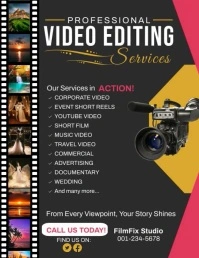 Black Professional Video Editing Services Fly Рекламная листовка (US Letter) template