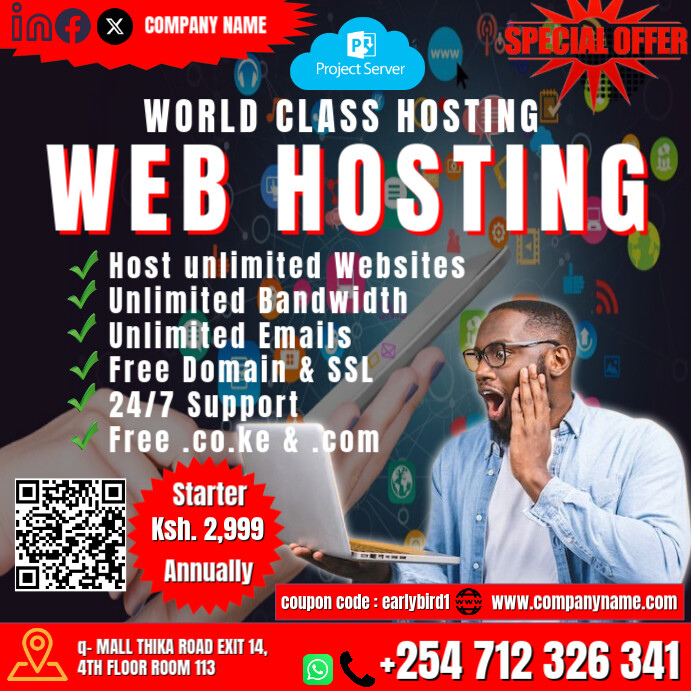 Black Professional Web Hosting Instagram Post template