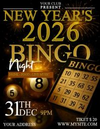 Black Professionale Bingo New Year's  Volantino (us Letter) Volante (Carta US) template