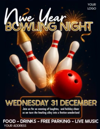 Black Professionale Bowling New Year's Volantino (us Letter) template