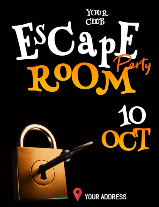 Black Professionale Escape Room Volantino (us Letter) Template ...