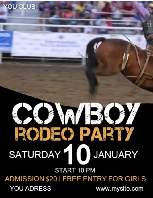Black Professionale Rodeo Party Volantino (us Letter) Template ...