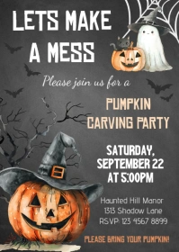 black Pumpkin Carving Party Invitation A6 template