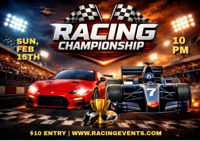 Black Racing Championship Postcard Template | PosterMyWall