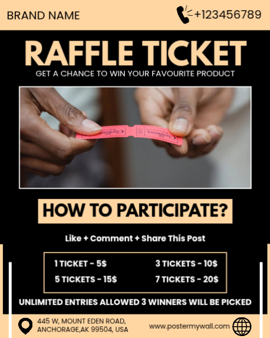 Black Raffle Ticket Promotion Instagram Portrait Template | PosterMyWall