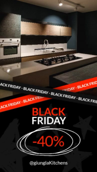 black red and white Modern Minimal Black Friday Kitchen Sale Elegant Interior Design Instagram Story template
