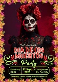 Black red Maksimalis Dia De Los Muertos Invitation A4 template