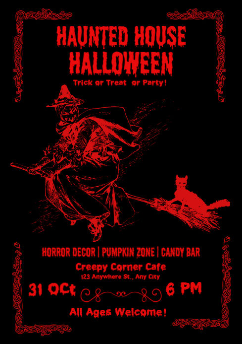 Black Halloween Party A4 Template | PosterMyWall