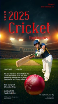 Black Red Maximalist Cricket Tournament Digital Display (9:16) template
