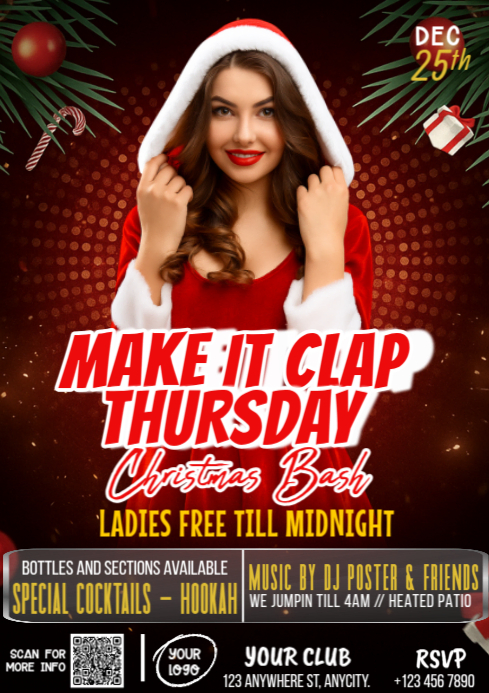 Black Red Modern & Minimal Christmas Bash Night Party Invitation A4 template