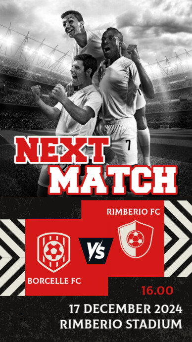 Black red  Modern & Minimal Football Next Match  Instagram Story template