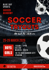 Black Red Professional Soccer Tryouts A6 template