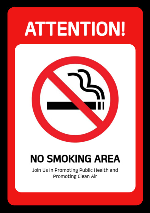Black Red Simple No Smoking Area Poster A4 template