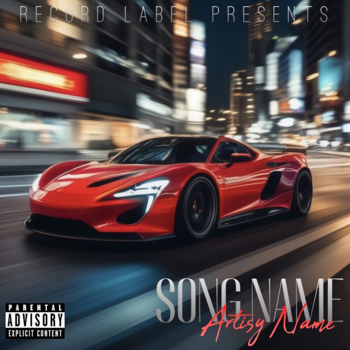 Black Red Sports Car Driving Through City Scape Album Cover Album Cover ...