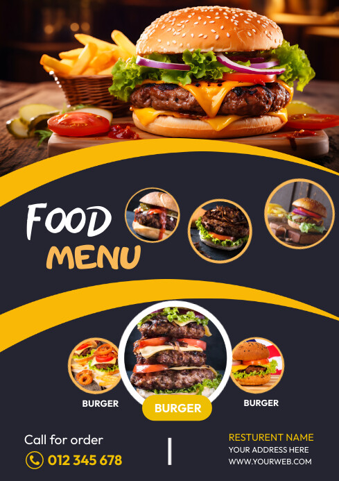 Black Restaurant Food Menu Flyer A4 Template | PosterMyWall