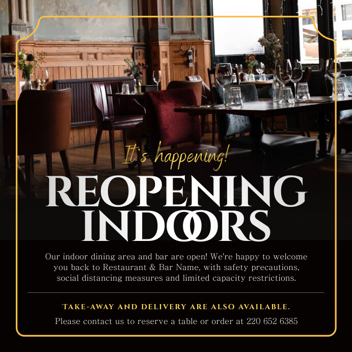 Black Restaurant Indoor Dining Instagram Imag Template | PosterMyWall