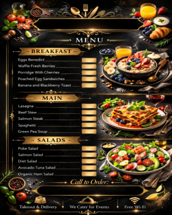 Modèle Black Restaurant Menu Instagram Portrait | PosterMyWall