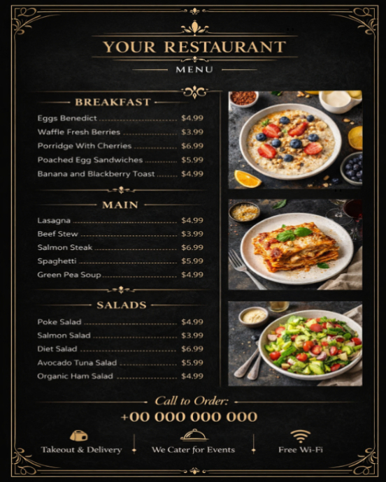 Black Restaurant Menu Instagram Portrait Template | PosterMyWall