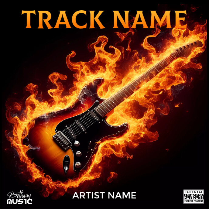 Black Rock 'n' Roll Album, Mix, Song, Music Cover Featuring Guitar on Fire 专辑封面 template