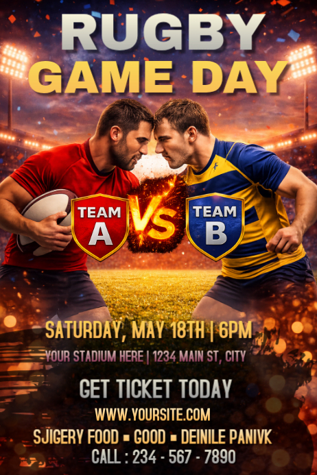 Black Rugby Game Day Poster Template | PosterMyWall