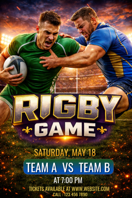 Black Rugby Game Poster Template | PosterMyWall