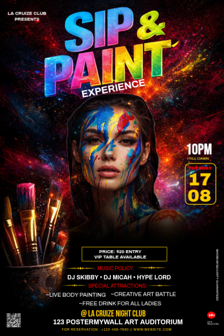 Black Sip & Paint Experience Poster Template | PosterMyWall