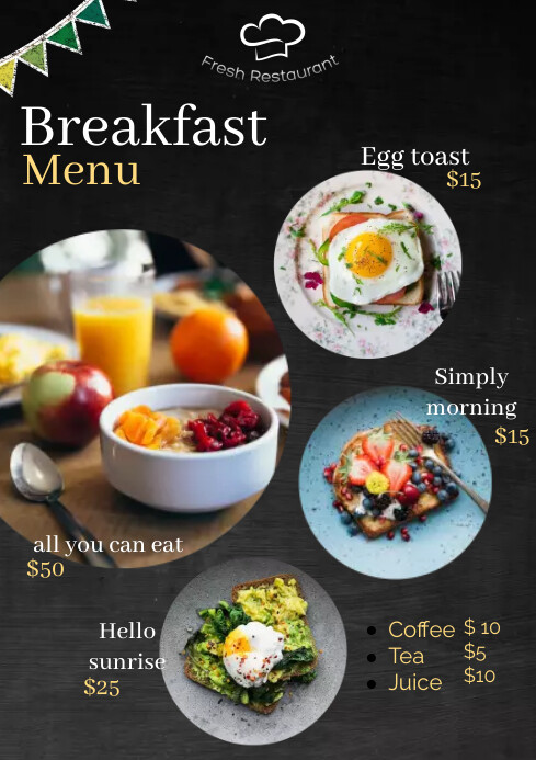 Modèle black soft breakfast menu template | PosterMyWall
