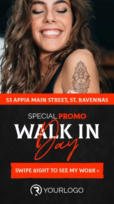 Plantilla de Black Special Walk-In Day Promotion Tattoo Artist Walk In ...