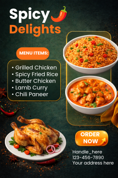 Black Spicy Food Menu Posters Template | PosterMyWall