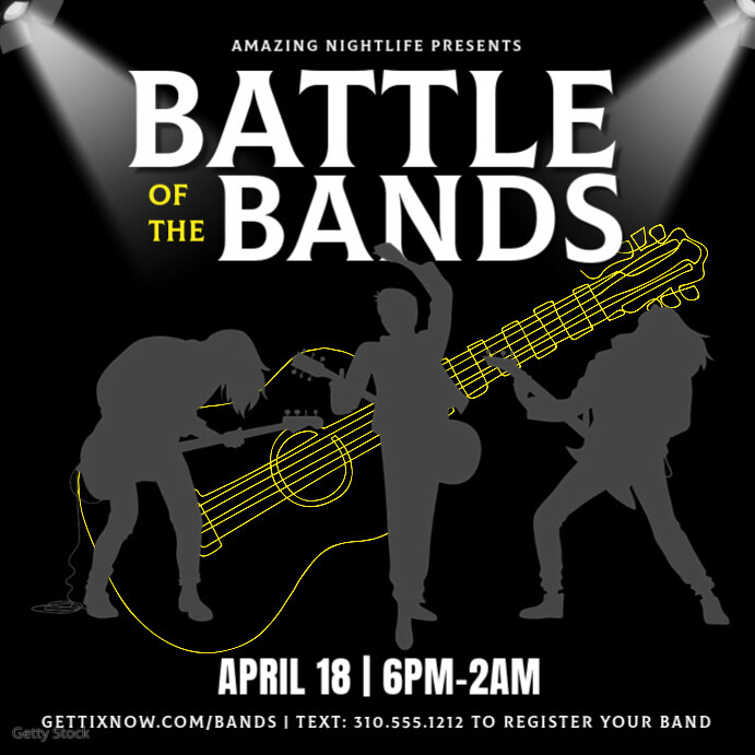Black Spotlight Band Silhouette Battle of the Bands Flyer Template Publicação no Instagram