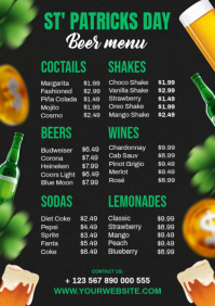 Black St. Patrick's Day drinks Menu A4 template