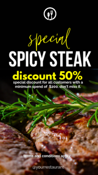 Hitam Steakhouse Discount Promotion เรื่องราวบน Instagram Template