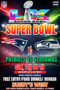 Black Super Bowl Event Poster Video patriots vs seahawks Póster template