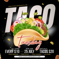 Black Taco Tuesday Party Flyer Square (1:1) template