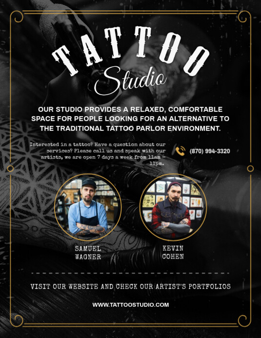 Black Tattoo Studio Flyer Pamflet (Letter AS) template