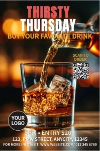 Black Thirsty Thursday Flyer Template – Elegant Bar Night Drink Special Poster” Poster