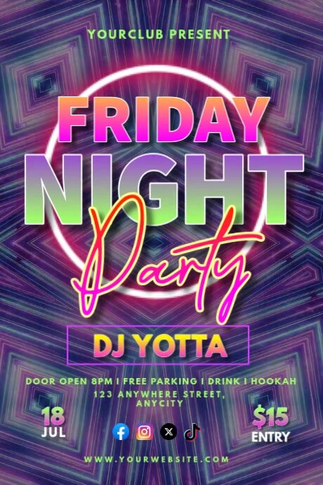 Black Tipografi Friday Night Party  Poster Plakkaat template