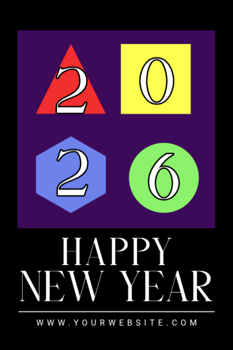 Black Tipografi Happy New Year 2026 Poster Template | PosterMyWall