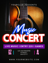 Black Tipografi Music Concert  Pamflet (letter As) Flyer (US Letter) template