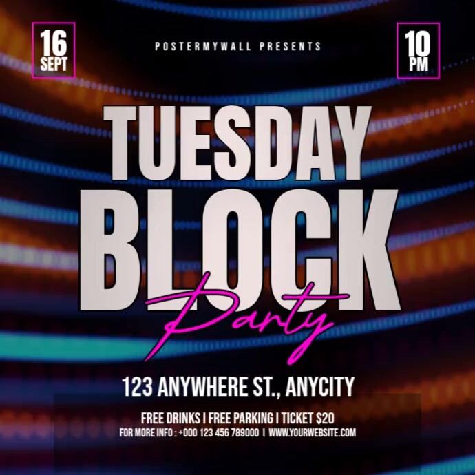 Black Tipografi Tuesday Block Party Pos Instagram Template | PosterMyWall